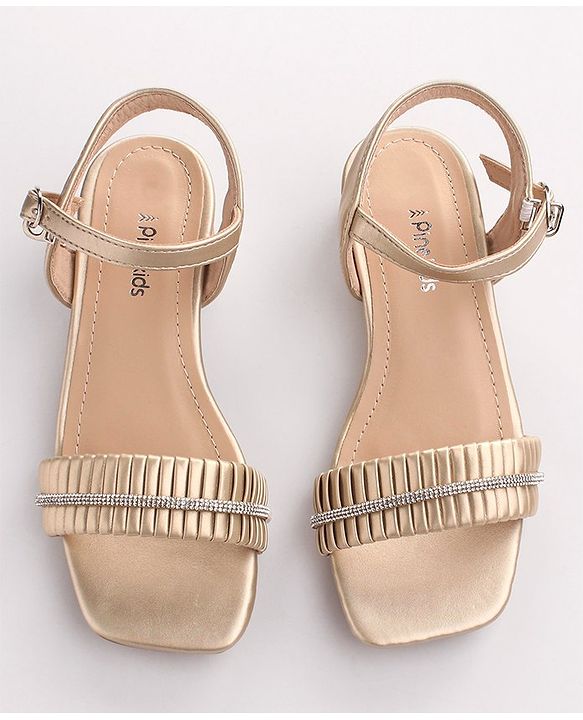 Pine Kids Sandals With Buckle Closure & Crystal Detailing - Golden