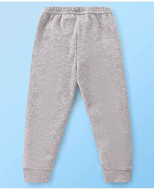 Babyhug Cotton Full Length Thermal Leggings Solid- Light Grey