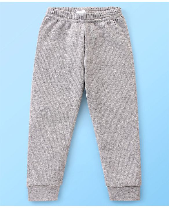 Babyhug Cotton Full Length Thermal Leggings Solid- Light Grey