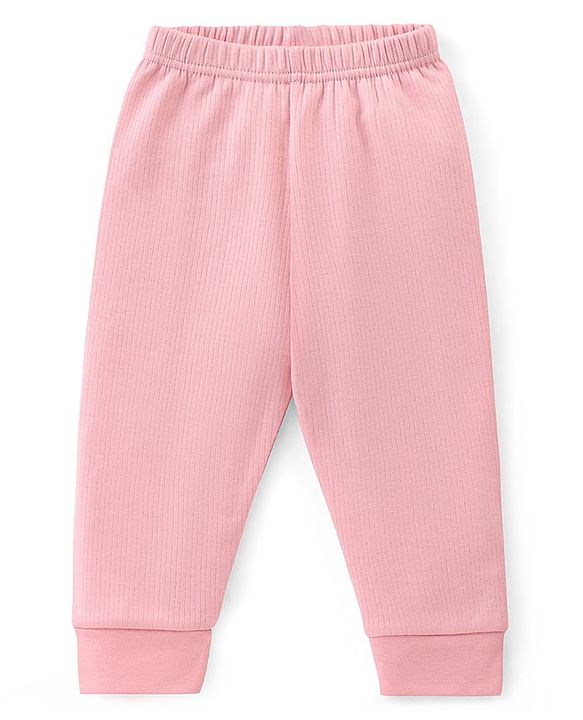 Babyhug Cotton Full Length Thermal Leggings Solid- Pink