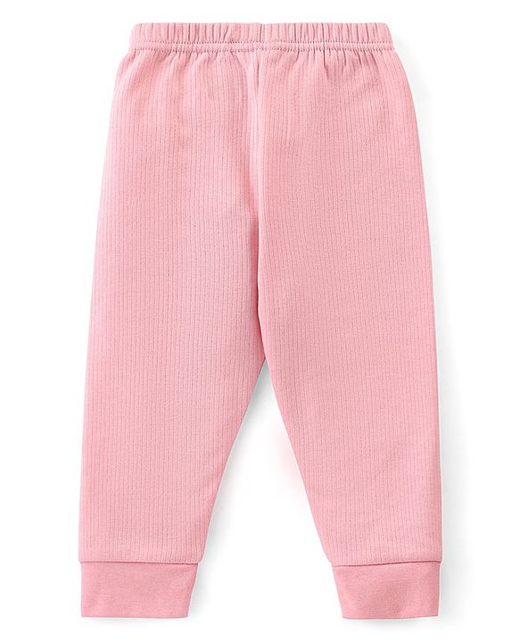 Babyhug Cotton Full Length Thermal Leggings Solid- Pink
