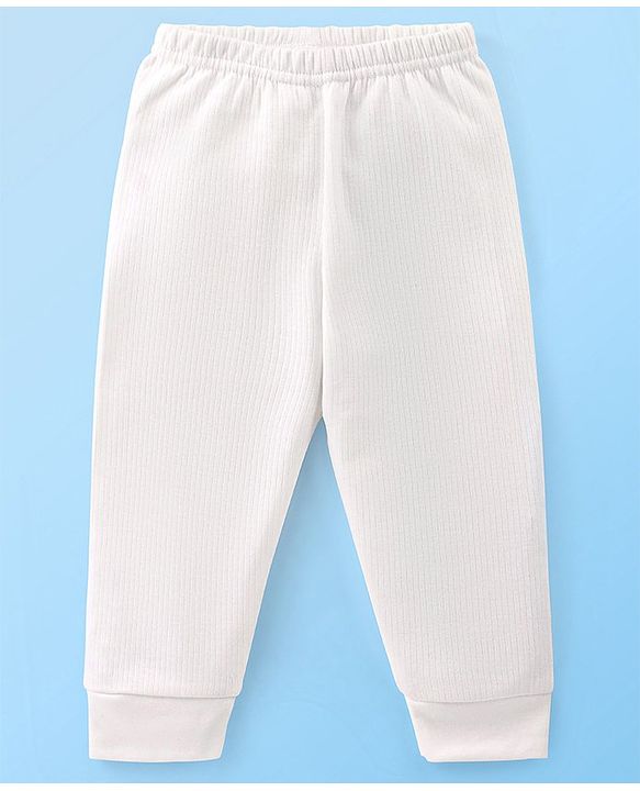 Babyhug Cotton Full Length Thermal Leggings Solid- Off White