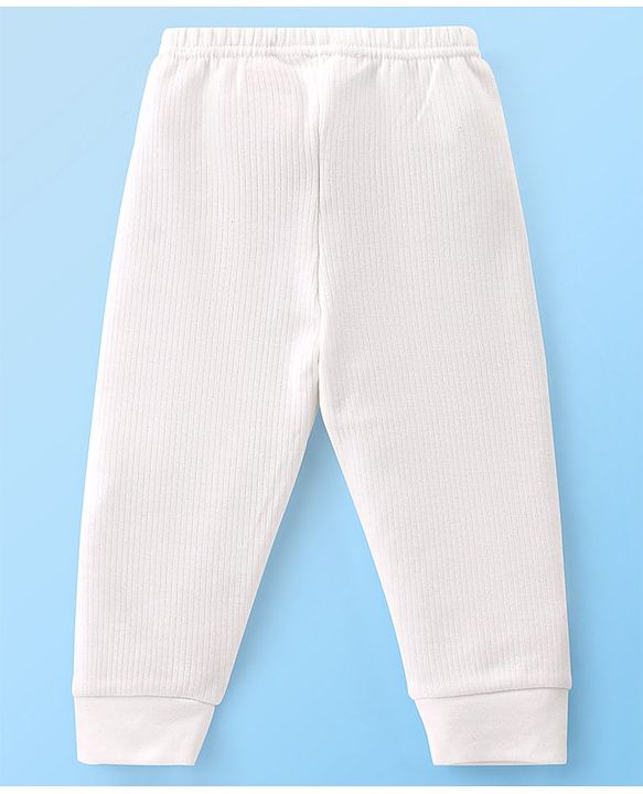 Babyhug Cotton Full Length Thermal Leggings Solid- Off White