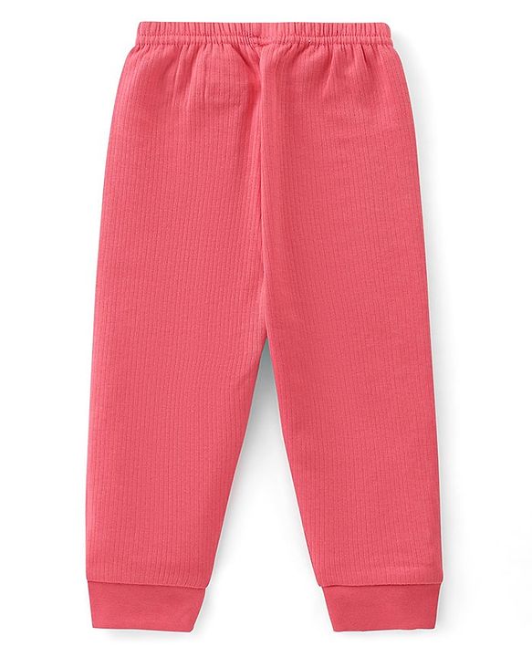 Babyhug Cotton Full Length Thermal Leggings Solid- Pink