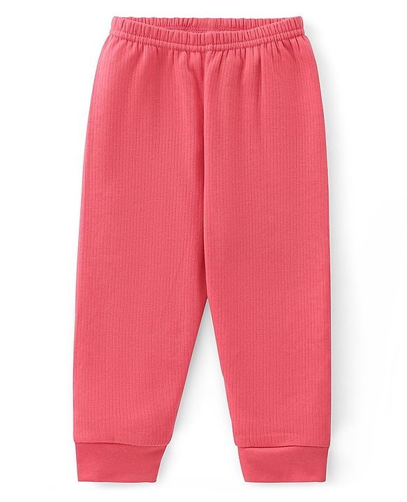 Babyhug Cotton Full Length Thermal Leggings Solid- Pink
