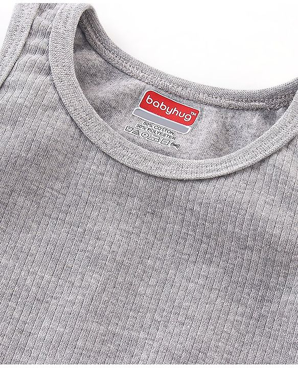 Babyhug Cotton Pull Over Sleeveless Solid Thermal Vest- Light Grey