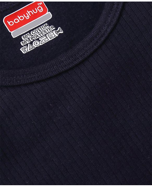 Babyhug Cotton Pullover Sleeveless Solid Thermal Vest - Navy Blue