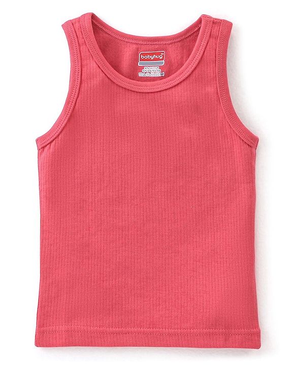 Babyhug Cotton Pullover Sleeveless Solid Thermal Vest - Coral