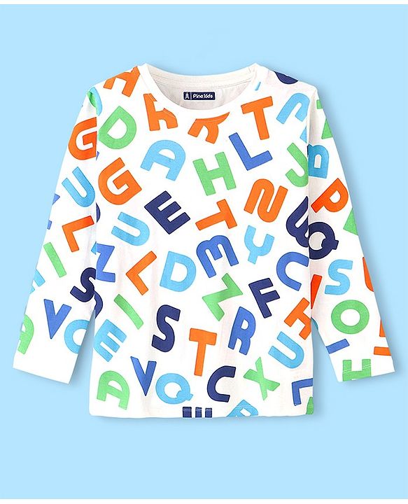 Pine Kids Cotton Knit Full Sleeves Alphabet Printed Night Suit - Multicolour