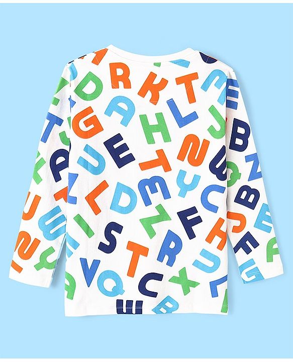 Pine Kids Cotton Knit Full Sleeves Alphabet Printed Night Suit - Multicolour
