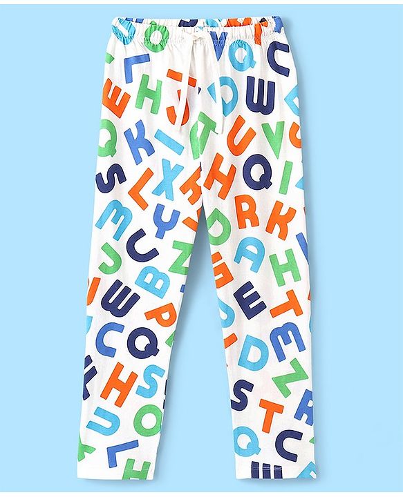 Pine Kids Cotton Knit Full Sleeves Alphabet Printed Night Suit - Multicolour