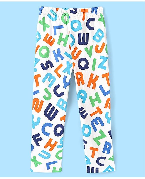 Pine Kids Cotton Knit Full Sleeves Alphabet Printed Night Suit - Multicolour