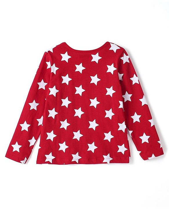 Pine Kids Cotton Full Sleeves Night Suit All Over Star Printed - Bittersweet Red