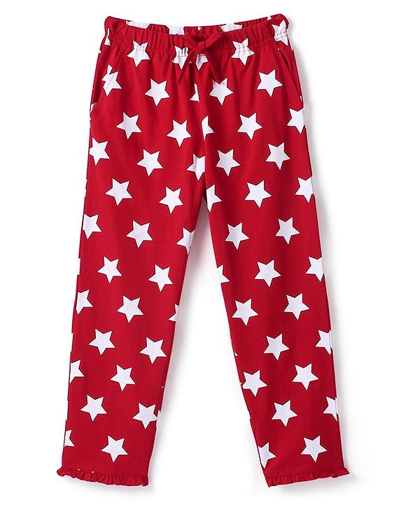 Pine Kids Cotton Full Sleeves Night Suit All Over Star Printed - Bittersweet Red
