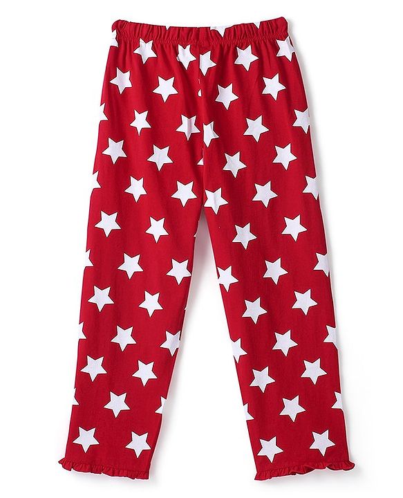 Pine Kids Cotton Full Sleeves Night Suit All Over Star Printed - Bittersweet Red