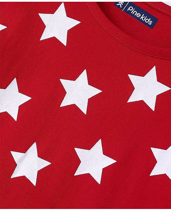 Pine Kids Cotton Full Sleeves Night Suit All Over Star Printed - Bittersweet Red