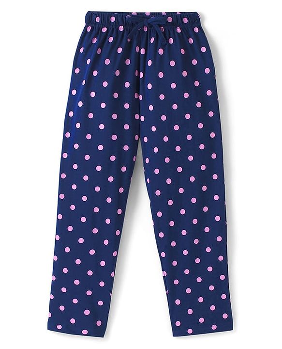 Pine Kids Half Sleeve Text Print & Polka Dot Night Suit - Pink & Navy Blue