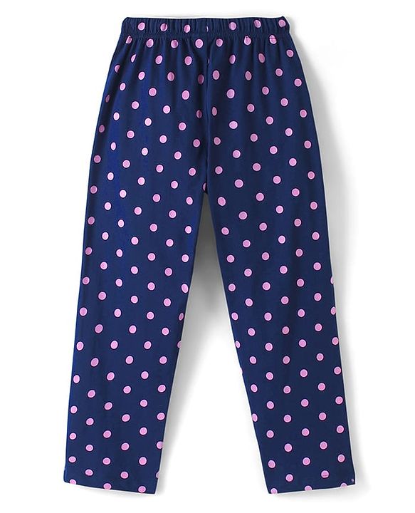 Pine Kids Half Sleeve Text Print & Polka Dot Night Suit - Pink & Navy Blue