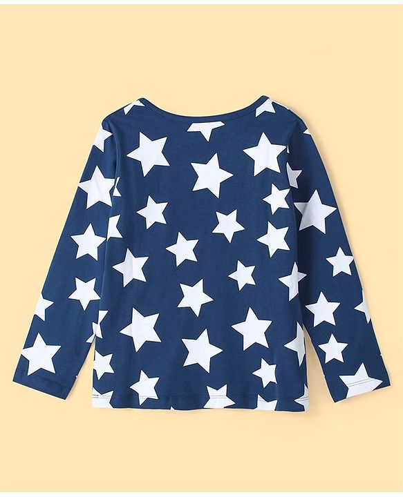 Pine Kids Cotton Full Sleeves Night Suit With Polka Print All Over Star Printed - Blue