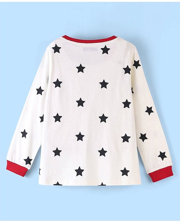Pine Kids Cotton Full Sleeves Night Suit Star Print - Red & Black