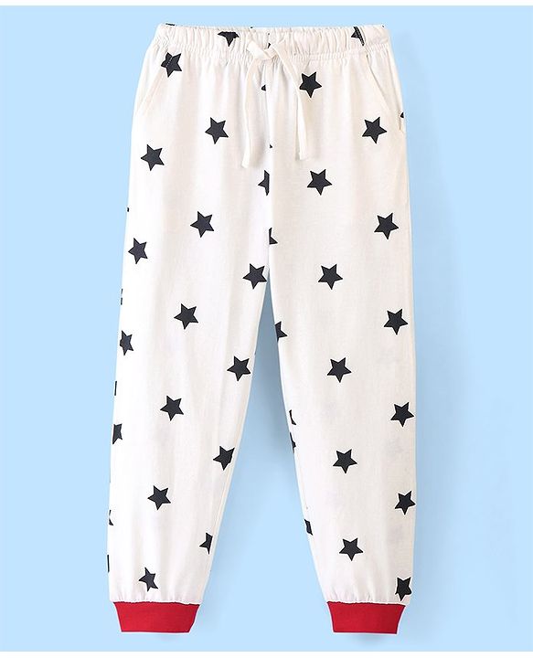 Pine Kids Cotton Full Sleeves Night Suit Star Print - Red & Black