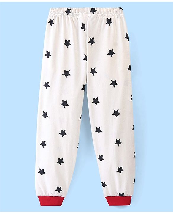 Pine Kids Cotton Full Sleeves Night Suit Star Print - Red & Black
