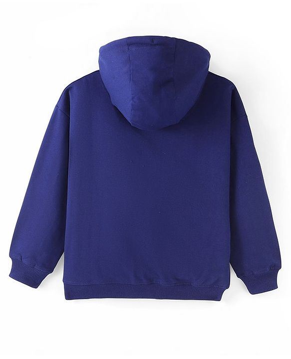 Pine Kids 100% Cotton Knit Full Sleeves Hooded Sweat Jacket with Heart Print - Blue