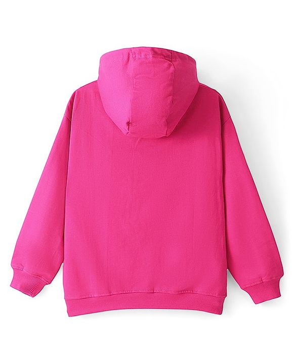 Pinekids Cotton Knit Biowashed Full Sleeves Hooded Sweatshirt With Text Print - Pink