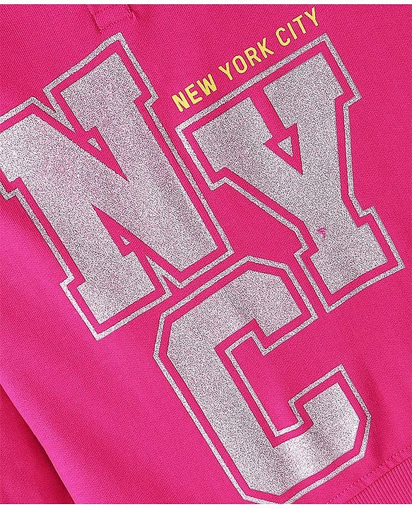 Pinekids Cotton Knit Biowashed Full Sleeves Hooded Sweatshirt With Text Print - Pink
