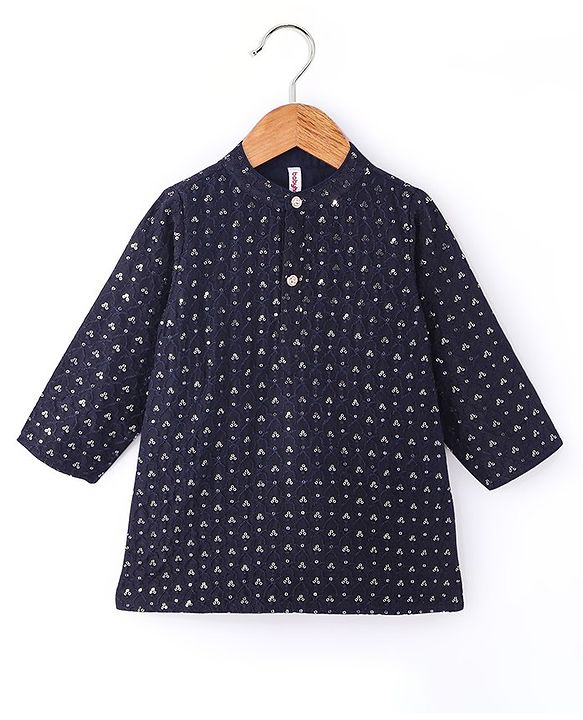 Babyhug Full Sleeves Sequenced Kurta & Pajama Set - Navy Blue