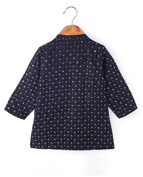 Babyhug Full Sleeves Sequenced Kurta & Pajama Set - Navy Blue