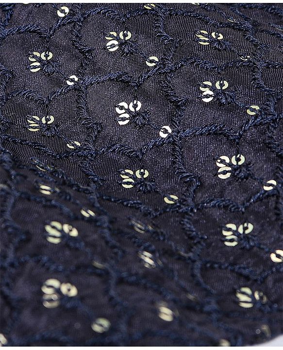 Babyhug Full Sleeves Sequenced Kurta & Pajama Set - Navy Blue