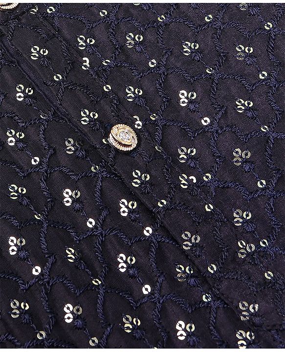Babyhug Full Sleeves Sequenced Kurta & Pajama Set - Navy Blue