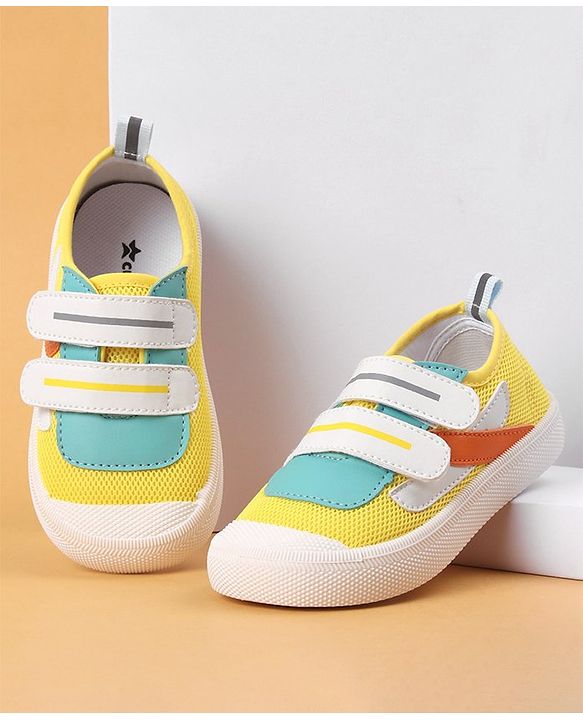 Cute Walk by Babyhug Double Velcro Closure Color Block Print Casual Shoes - Yellow