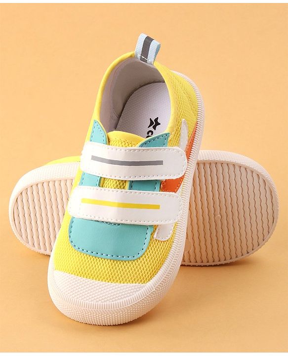 Cute Walk by Babyhug Double Velcro Closure Color Block Print Casual Shoes - Yellow