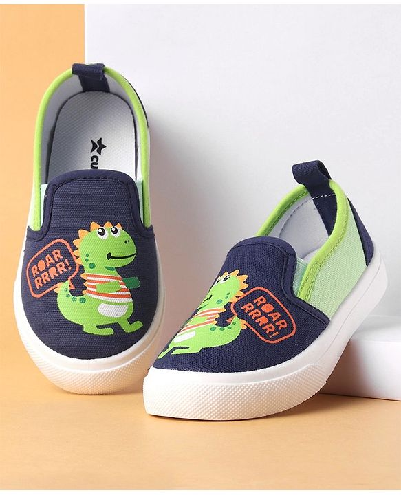 Cute Walk by Babyhug Slip On Casual Shoes Dino Print - Navy Blue & Green