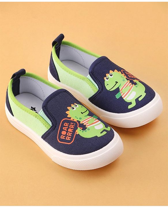 Cute Walk by Babyhug Slip On Casual Shoes Dino Print - Navy Blue & Green
