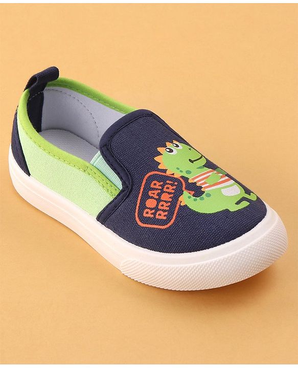 Cute Walk by Babyhug Slip On Casual Shoes Dino Print - Navy Blue & Green
