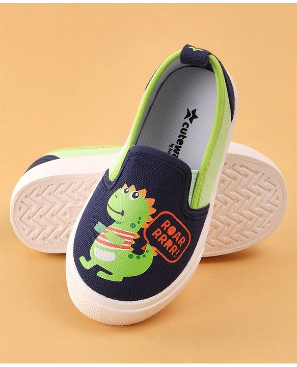 Cute Walk by Babyhug Slip On Casual Shoes Dino Print - Navy Blue & Green