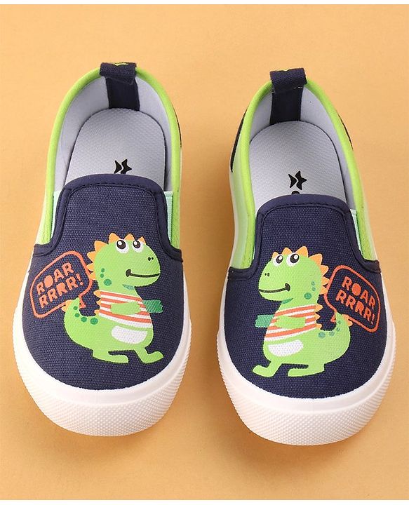 Cute Walk by Babyhug Slip On Casual Shoes Dino Print - Navy Blue & Green