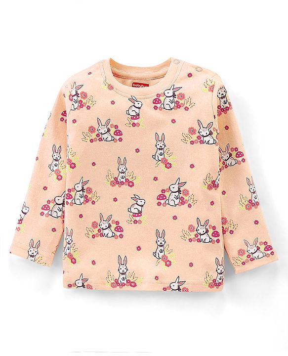 Babyhug Cotton Knit Full Sleeves Night Suit With Bunny Print - Pink