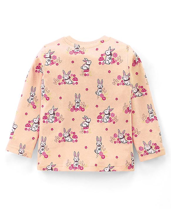 Babyhug Cotton Knit Full Sleeves Night Suit With Bunny Print - Pink