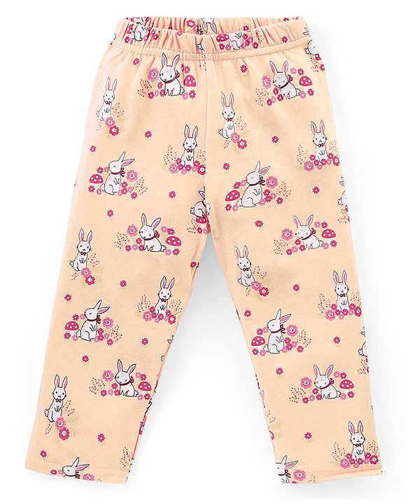 Babyhug Cotton Knit Full Sleeves Night Suit With Bunny Print - Pink