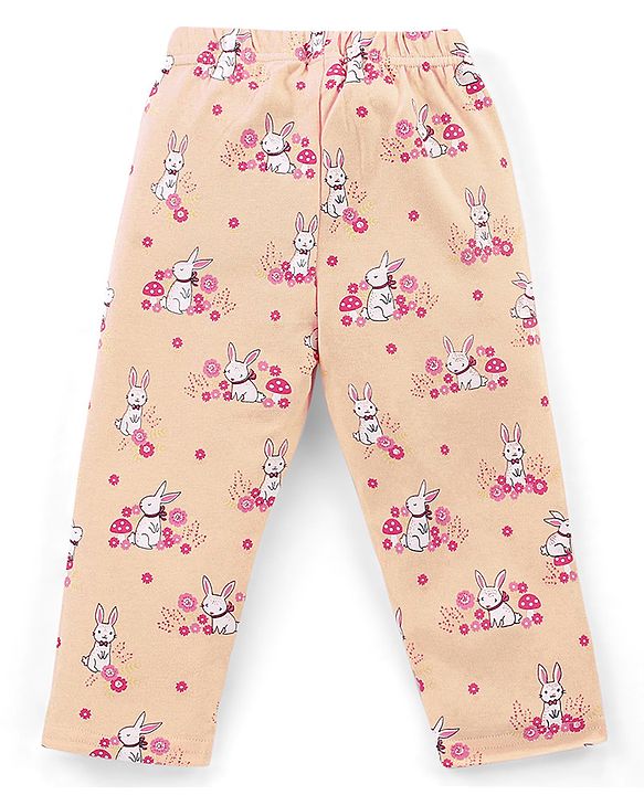 Babyhug Cotton Knit Full Sleeves Night Suit With Bunny Print - Pink