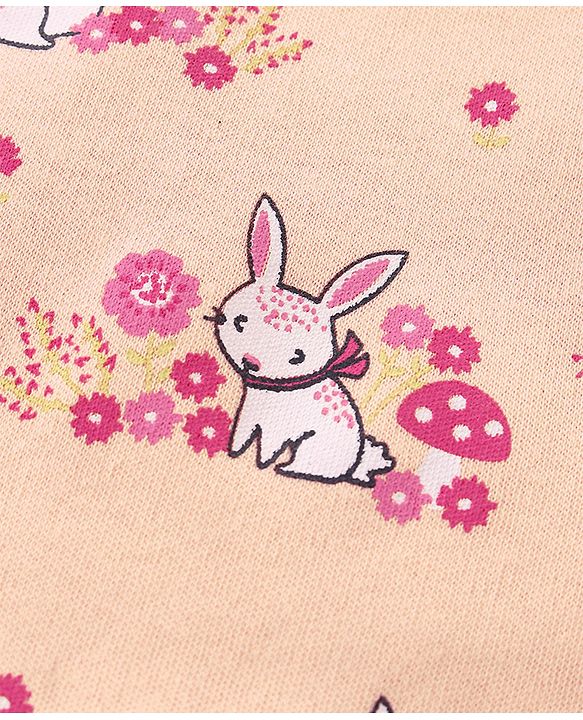 Babyhug Cotton Knit Full Sleeves Night Suit With Bunny Print - Pink