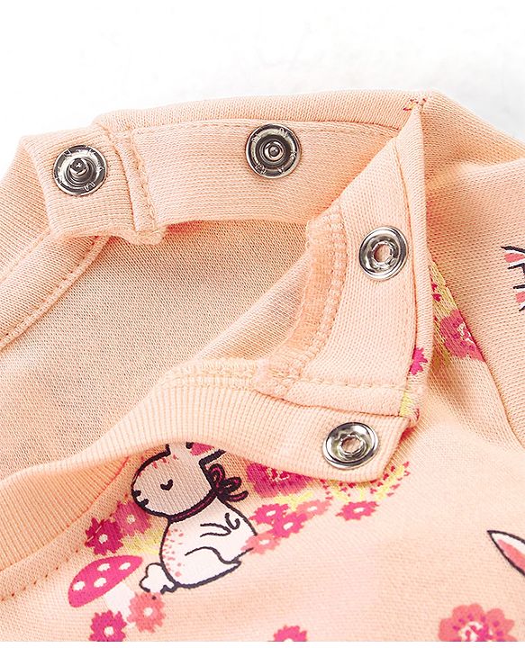 Babyhug Cotton Knit Full Sleeves Night Suit With Bunny Print - Pink