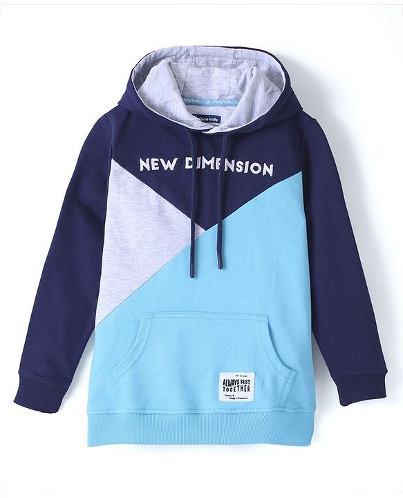 Pine Kids Full Sleeve Hooded Biowashed Sweatshirt Text Print - Aqua