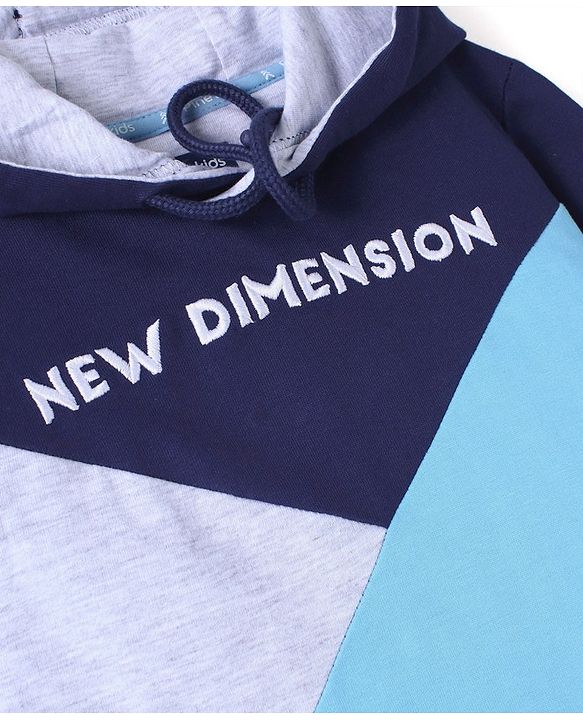 Pine Kids Full Sleeve Hooded Biowashed Sweatshirt Text Print - Aqua
