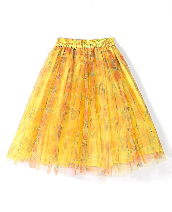 Babyhug Sleeveless Embroidered Choli with Printed Lehenga and Dupatta Set - Yellow