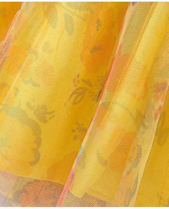 Babyhug Sleeveless Embroidered Choli with Printed Lehenga and Dupatta Set - Yellow